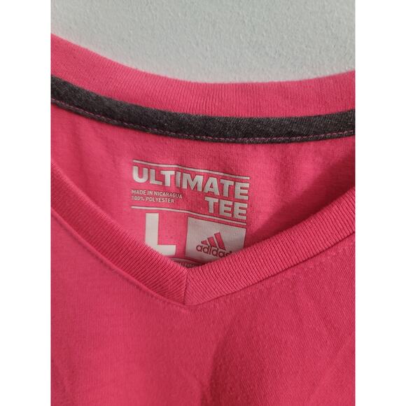 Adidas V-Neck Short Sleeve Pink T-Shirt Womens Size Large - Picture 2 of 4